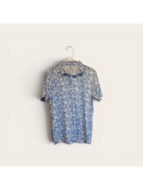 Rugby University The Painted Polo Men's Blue Floral Print Short Sleeve Shirt